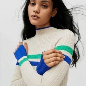 NWOT BDG Kiara Mock Neck Striped Keyhole Sweater Size S